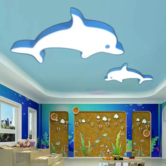 Dolphin Led Flush Mount Light - Perfect For Child’s Bedroom Ceiling Blue / White
