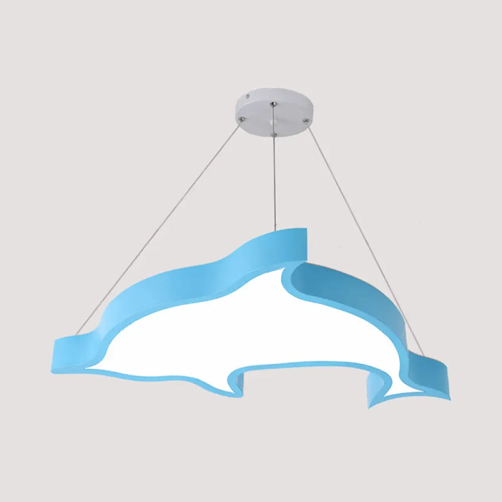 Dolphin-Shaped Led Acrylic Cartoon Chandelier Light Fixture For Corridors Blue