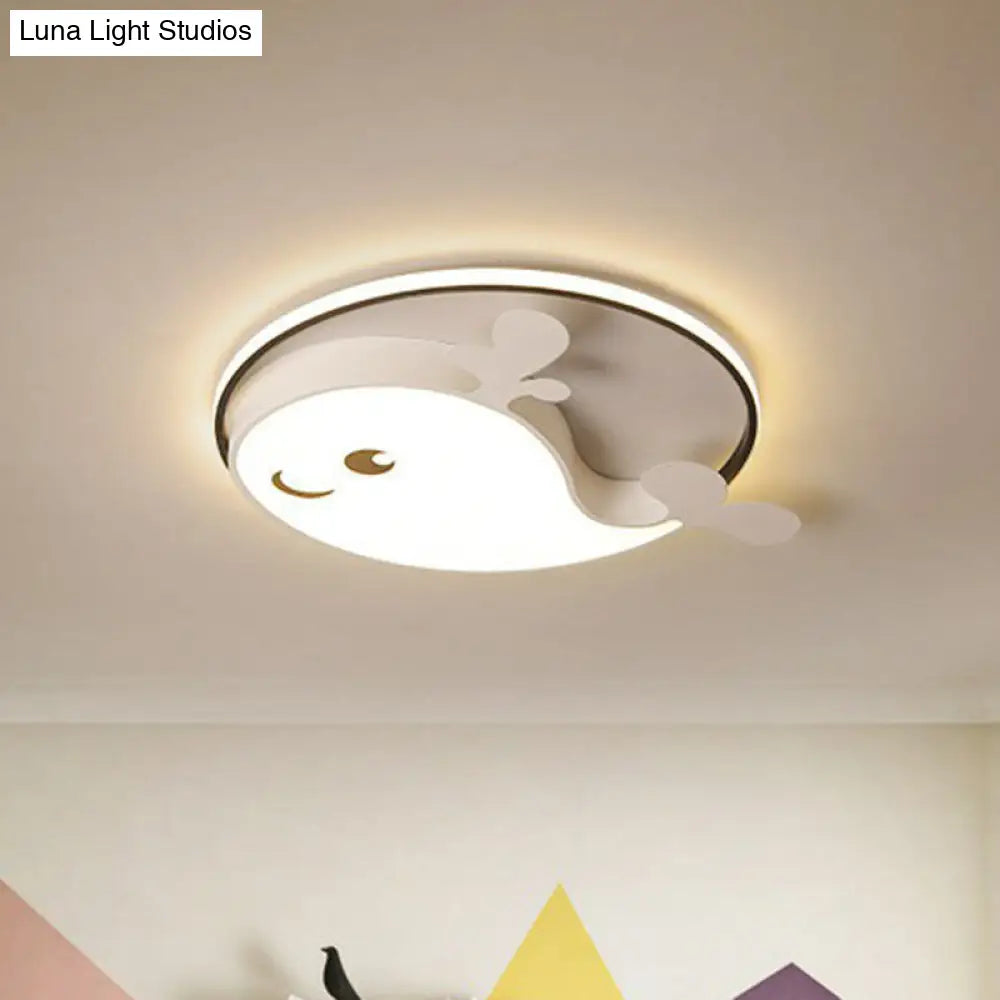 Dolphin-Shaped Led Flush Ceiling Light For Kids Bedroom In Metallic Finish White /