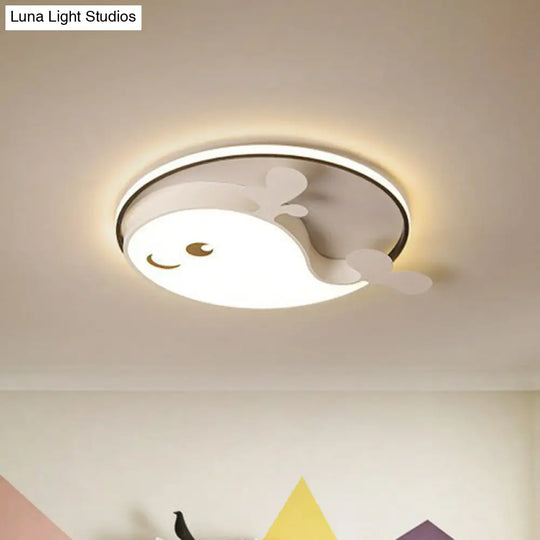 Dolphin-Shaped Led Flush Ceiling Light For Kids Bedroom In Metallic Finish White /