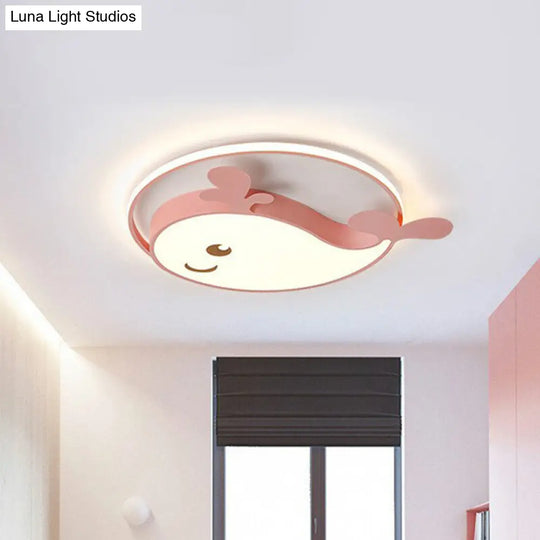 Dolphin-Shaped Led Flush Ceiling Light For Kids Bedroom In Metallic Finish