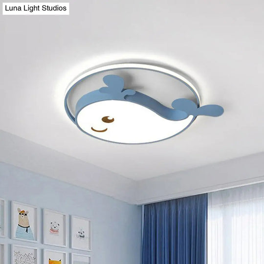 Dolphin-Shaped Led Flush Ceiling Light For Kids Bedroom In Metallic Finish