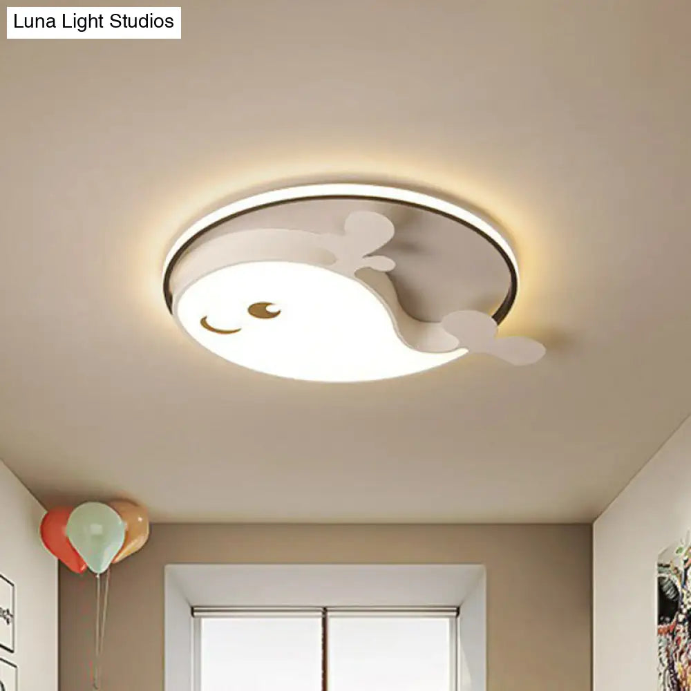 Dolphin-Shaped Led Flush Ceiling Light For Kids Bedroom In Metallic Finish