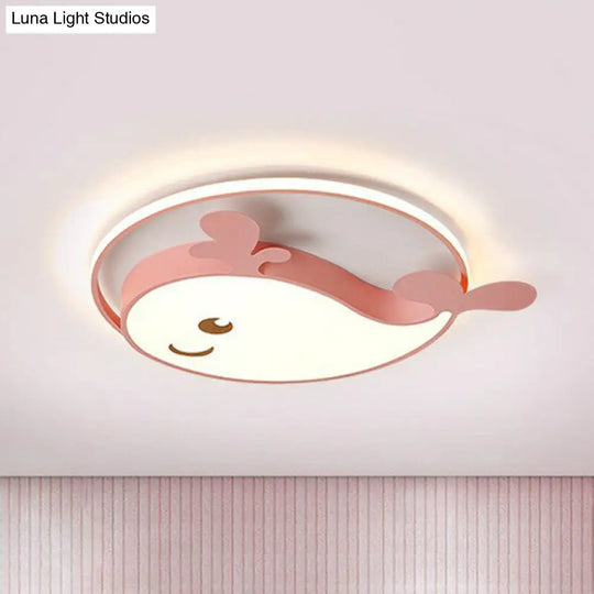 Dolphin-Shaped Led Flush Ceiling Light For Kids Bedroom In Metallic Finish Pink / White