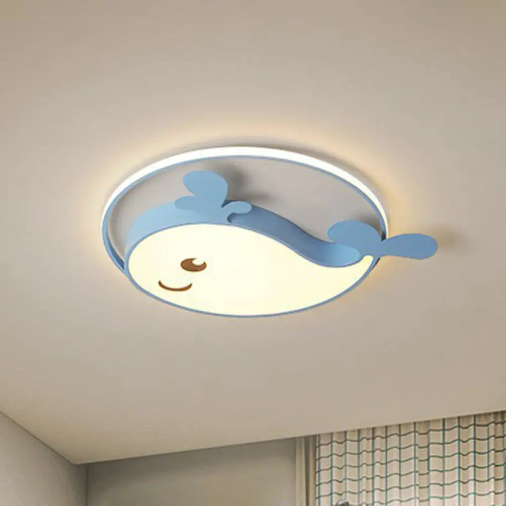 Dolphin - Shaped Led Flush Ceiling Light For Kids’ Bedroom In Metallic Finish Blue / White