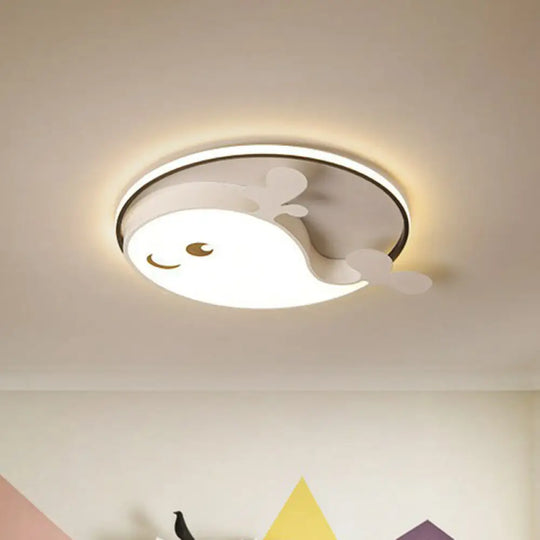 Dolphin - Shaped Led Flush Ceiling Light For Kids’ Bedroom In Metallic Finish White /