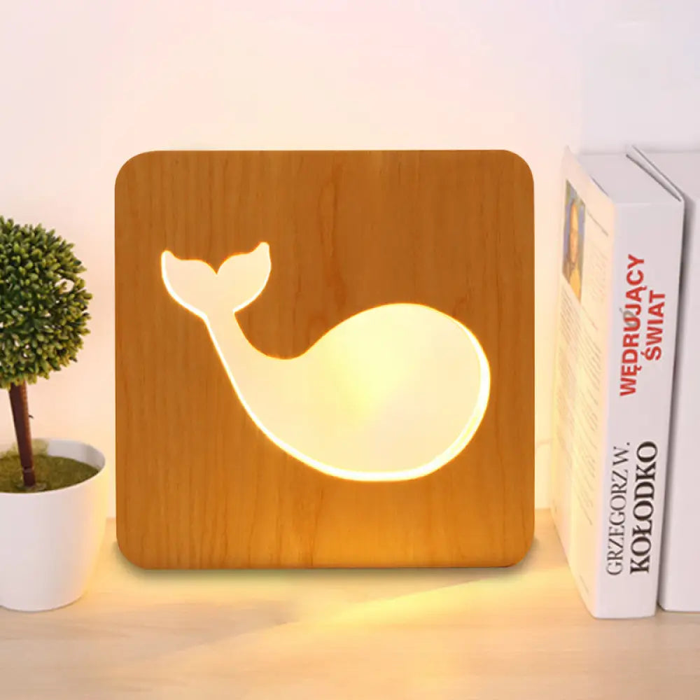 Dolphin Wood Table Light - Beige Square Small Desk Lamp For Kids Bedroom