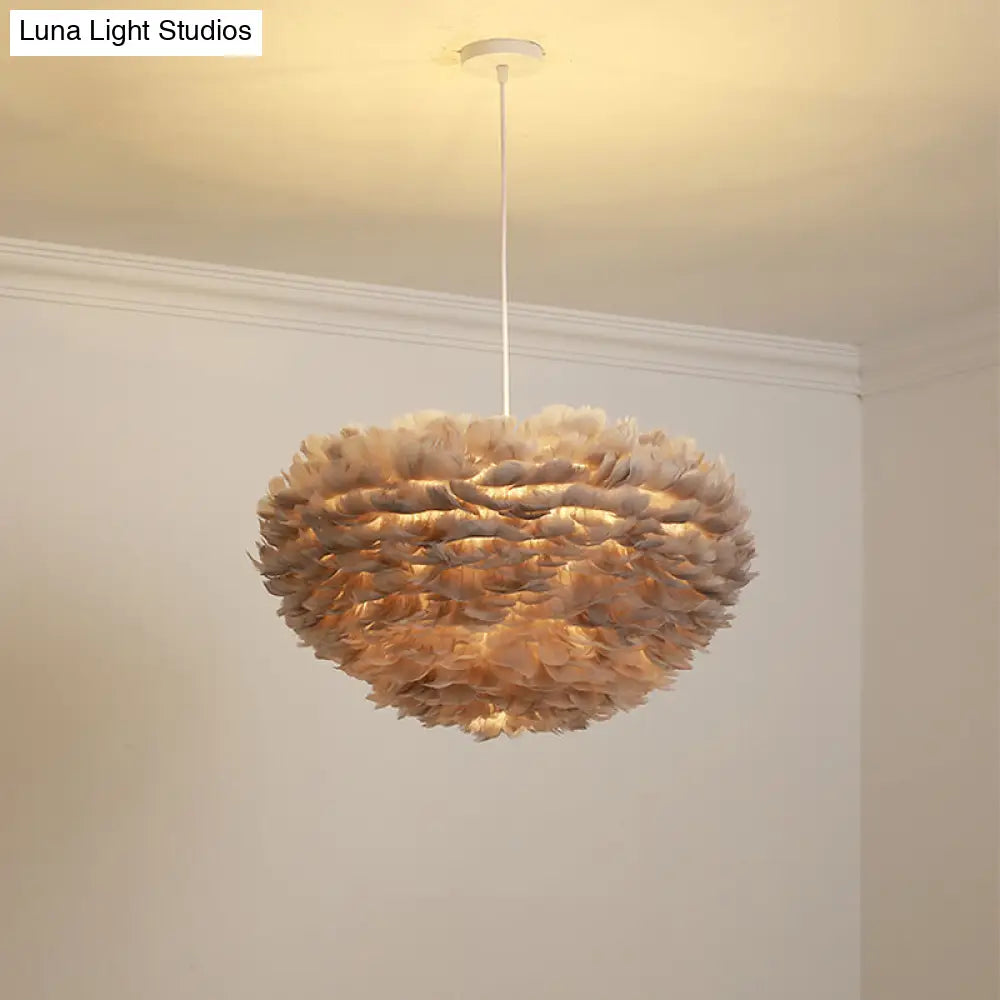 Sleek Feather Chandelier Pendant For Bedroom - 19.5/23.5 Wide 5 Bulbs Simple Hanging Light In