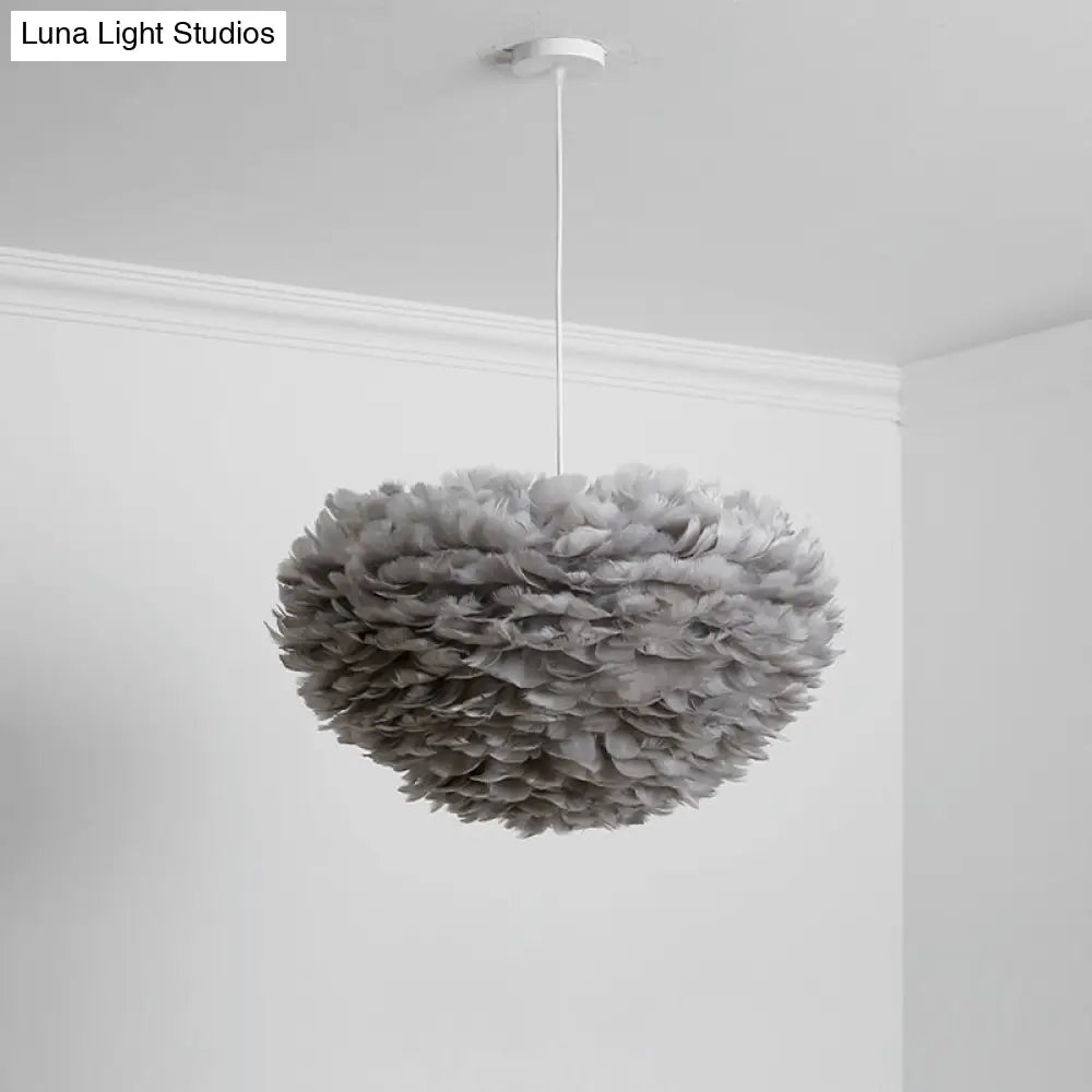 Sleek Feather Chandelier Pendant For Bedroom - 19.5/23.5 Wide 5 Bulbs Simple Hanging Light In