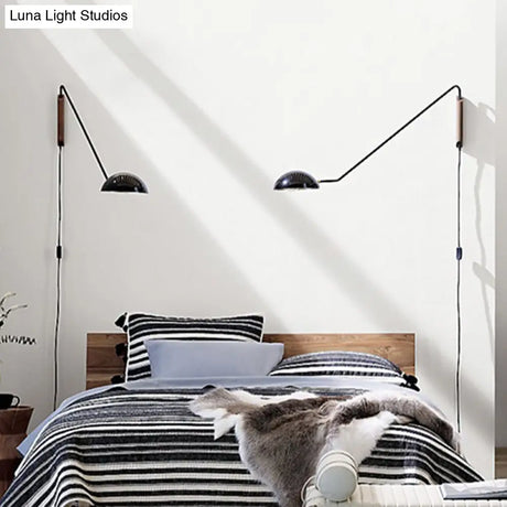 Dome Bedside Metal Wall Mount Swing Arm Sconce Light