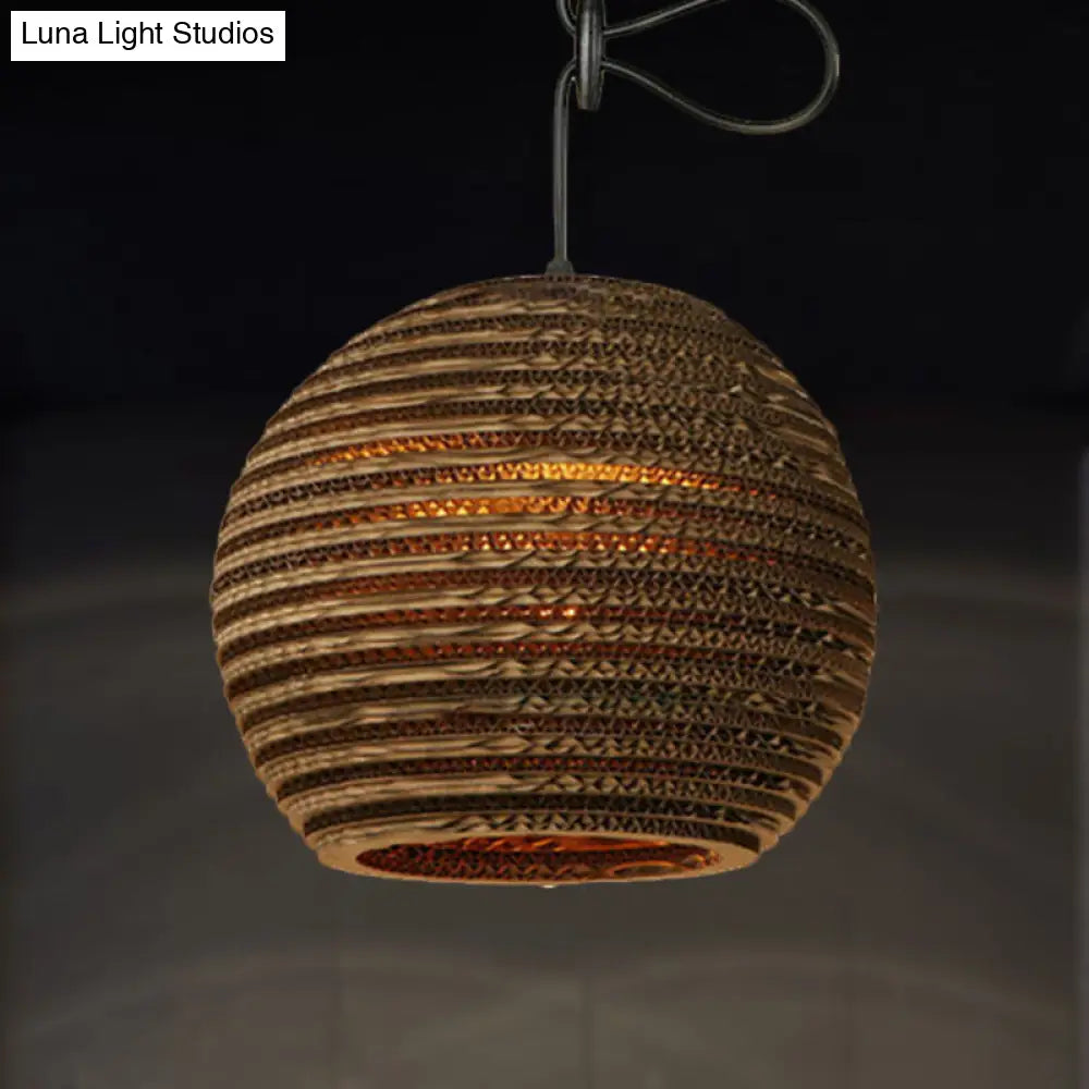 Brown Corrugated Paper Pendant Lamp - Dome/Bowl Shade Contemporary Design 1 Head Suspension Light /