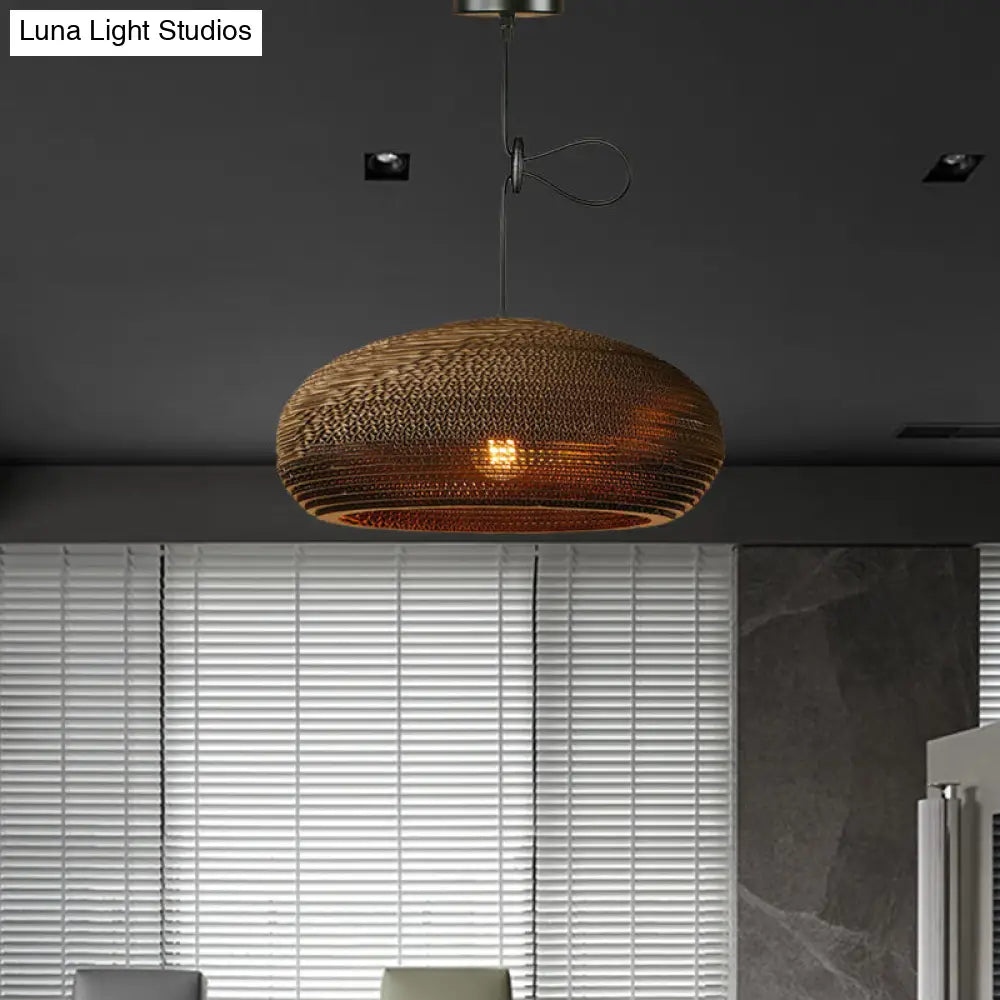 Brown Corrugated Paper Pendant Lamp - Dome/Bowl Shade Contemporary Design 1 Head Suspension Light