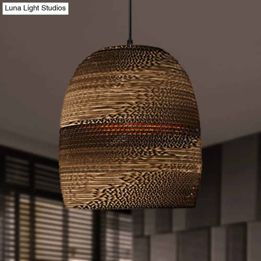 Brown Corrugated Paper Pendant Lamp - Dome/Bowl Shade Contemporary Design 1 Head Suspension Light