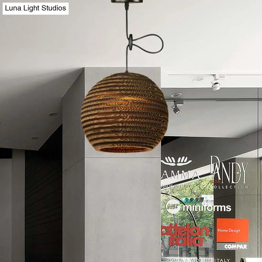 Dome/Bowl Brown Pendant Lamp With Contemporary Corrugated Design