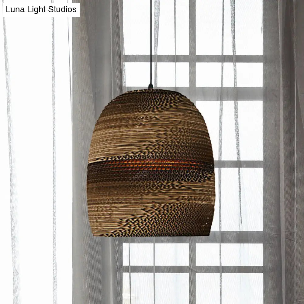 Dome/Bowl Brown Pendant Lamp With Contemporary Corrugated Design