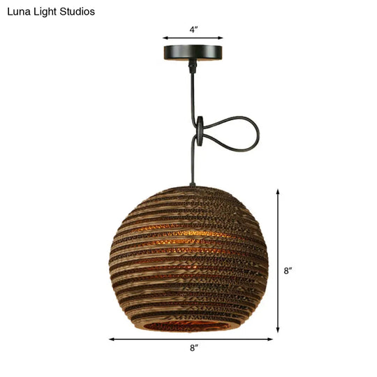 Brown Corrugated Paper Pendant Lamp - Dome/Bowl Shade Contemporary Design 1 Head Suspension Light