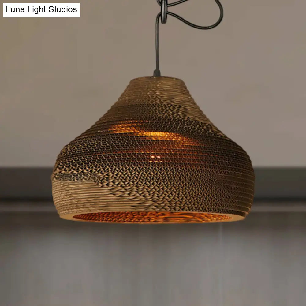 Brown Corrugated Paper Pendant Lamp - Dome/Bowl Shade Contemporary Design 1 Head Suspension Light /