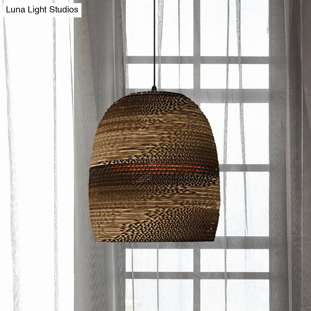 Brown Corrugated Paper Pendant Lamp - Dome/Bowl Shade Contemporary Design 1 Head Suspension Light