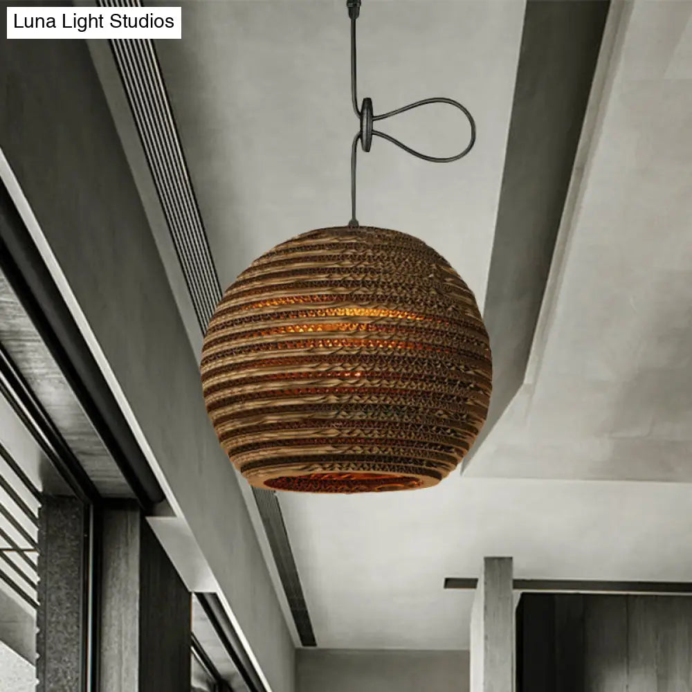 Brown Corrugated Paper Pendant Lamp - Dome/Bowl Shade Contemporary Design 1 Head Suspension Light