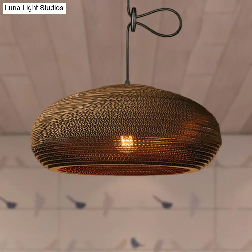 Brown Corrugated Paper Pendant Lamp - Dome/Bowl Shade Contemporary Design 1 Head Suspension Light /