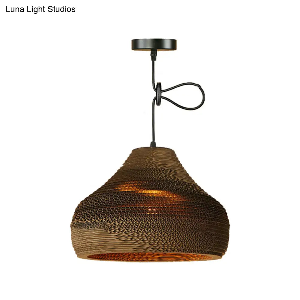 Dome/Bowl Brown Pendant Lamp With Contemporary Corrugated Design