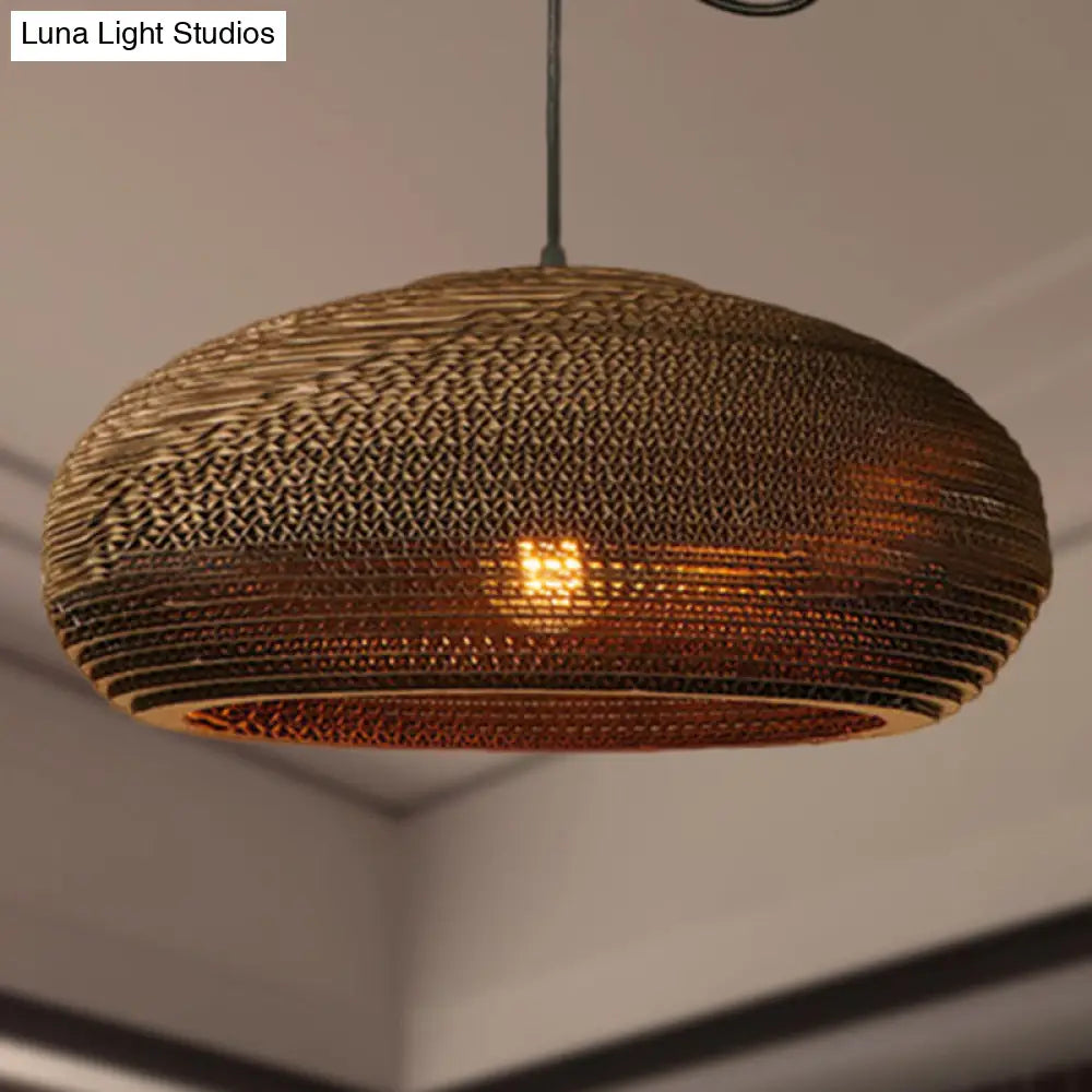 Dome/Bowl Brown Pendant Lamp With Contemporary Corrugated Design