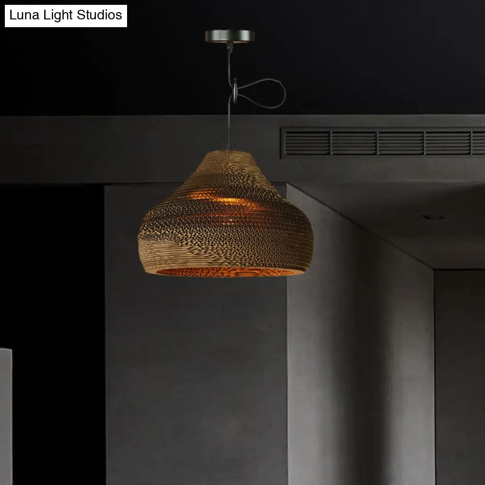 Dome/Bowl Brown Pendant Lamp With Contemporary Corrugated Design