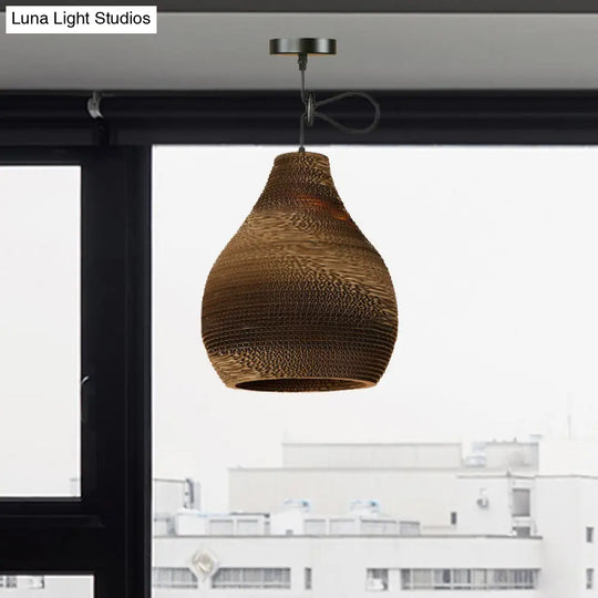 Brown Corrugated Paper Pendant Lamp - Dome/Bowl Shade Contemporary Design 1 Head Suspension Light