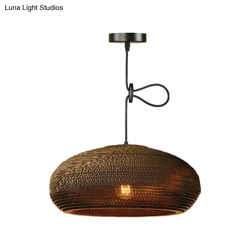 Dome/Bowl Brown Pendant Lamp With Contemporary Corrugated Design