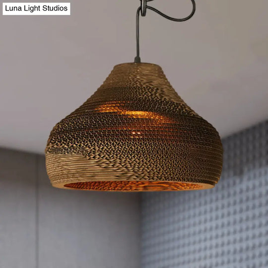 Dome/Bowl Brown Pendant Lamp With Contemporary Corrugated Design