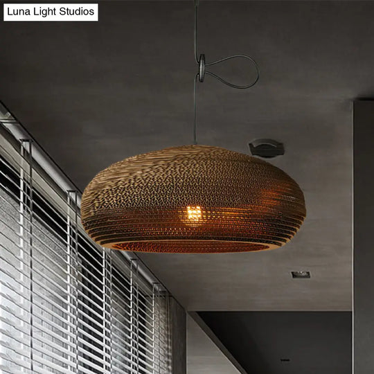 Brown Corrugated Paper Pendant Lamp - Dome/Bowl Shade Contemporary Design 1 Head Suspension Light