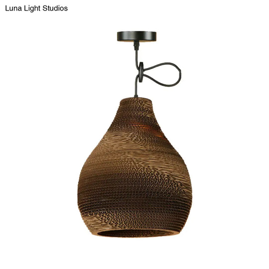 Brown Corrugated Paper Pendant Lamp - Dome/Bowl Shade Contemporary Design 1 Head Suspension Light