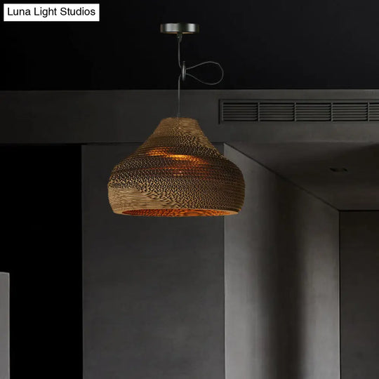 Brown Corrugated Paper Pendant Lamp - Dome/Bowl Shade Contemporary Design 1 Head Suspension Light