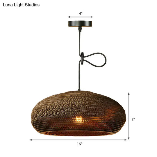 Brown Corrugated Paper Pendant Lamp - Dome/Bowl Shade Contemporary Design 1 Head Suspension Light