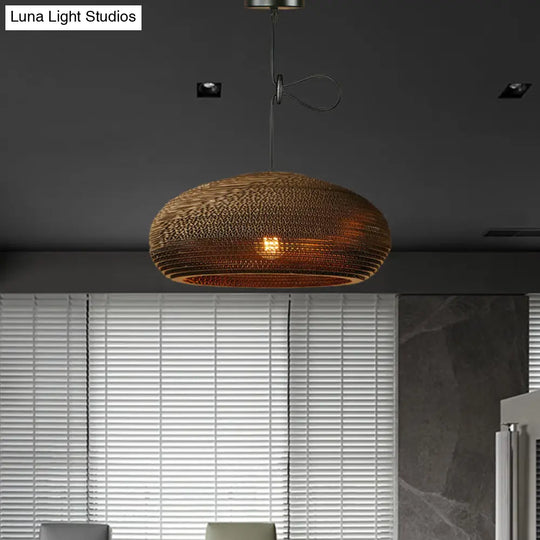 Dome/Bowl Brown Pendant Lamp With Contemporary Corrugated Design