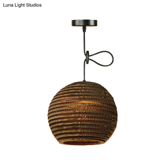 Dome/Bowl Brown Pendant Lamp With Contemporary Corrugated Design