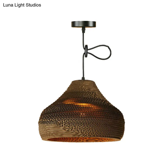 Brown Corrugated Paper Pendant Lamp - Dome/Bowl Shade Contemporary Design 1 Head Suspension Light