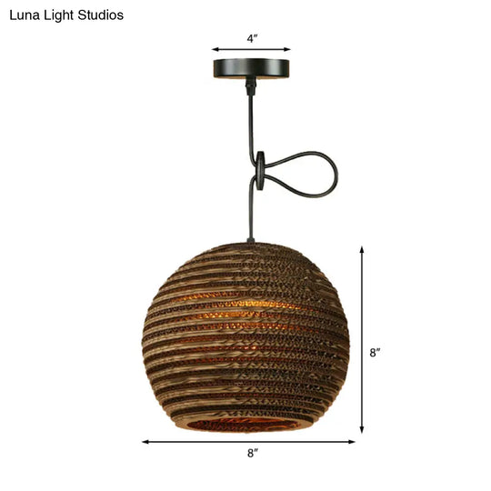 Dome/Bowl Brown Pendant Lamp With Contemporary Corrugated Design