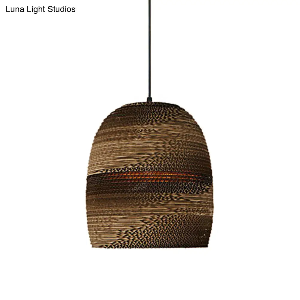 Dome/Bowl Brown Pendant Lamp With Contemporary Corrugated Design