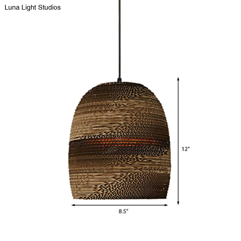 Brown Corrugated Paper Pendant Lamp - Dome/Bowl Shade Contemporary Design 1 Head Suspension Light