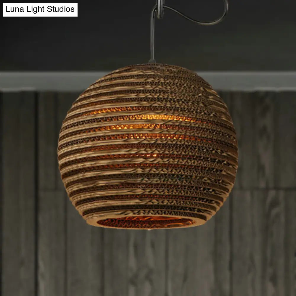 Brown Corrugated Paper Pendant Lamp - Dome/Bowl Shade Contemporary Design 1 Head Suspension Light