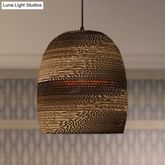 Brown Corrugated Paper Pendant Lamp - Dome/Bowl Shade Contemporary Design 1 Head Suspension Light /