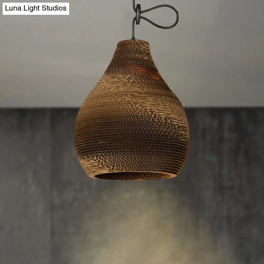 Brown Corrugated Paper Pendant Lamp - Dome/Bowl Shade Contemporary Design 1 Head Suspension Light