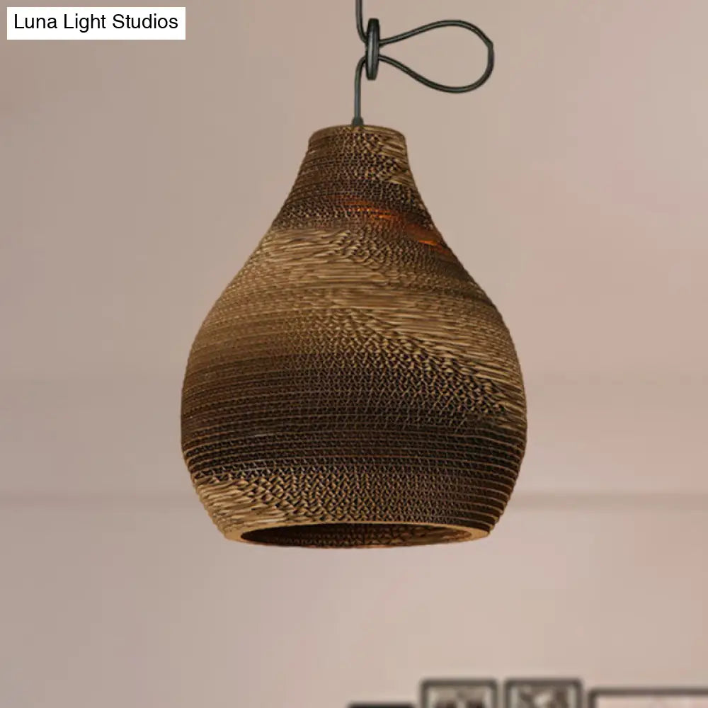 Brown Corrugated Paper Pendant Lamp - Dome/Bowl Shade Contemporary Design 1 Head Suspension Light /