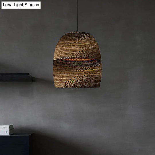 Brown Corrugated Paper Pendant Lamp - Dome/Bowl Shade Contemporary Design 1 Head Suspension Light