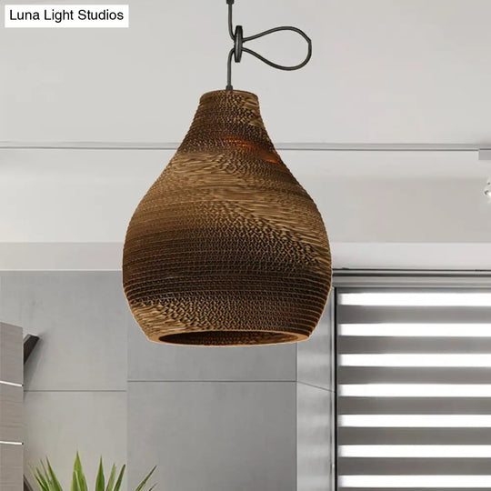 Brown Corrugated Paper Pendant Lamp - Dome/Bowl Shade Contemporary Design 1 Head Suspension Light