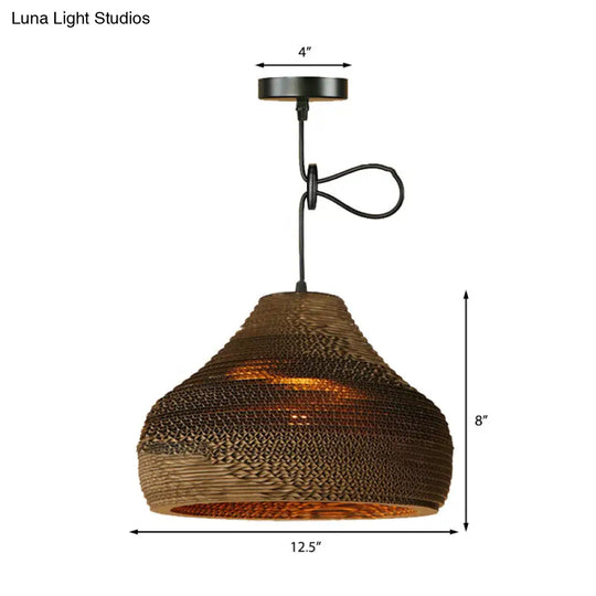 Brown Corrugated Paper Pendant Lamp - Dome/Bowl Shade Contemporary Design 1 Head Suspension Light