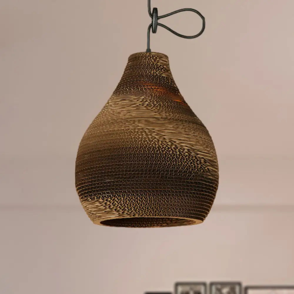 Dome/Bowl Brown Pendant Lamp With Contemporary Corrugated Design / A