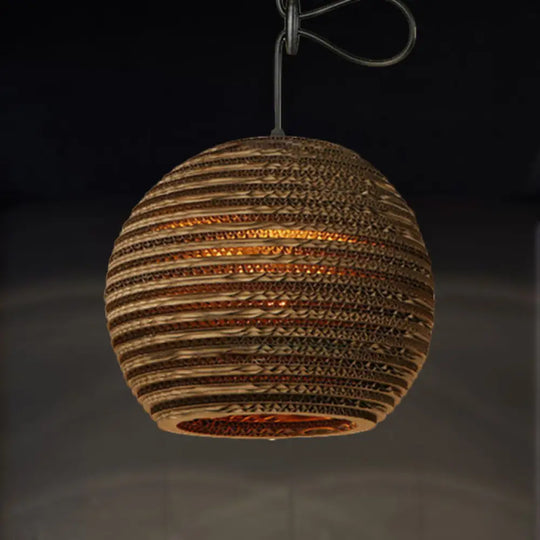 Dome/Bowl Brown Pendant Lamp With Contemporary Corrugated Design / B