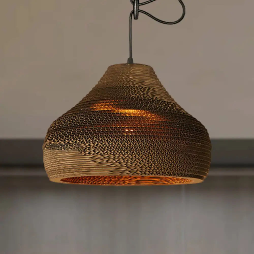 Dome/Bowl Brown Pendant Lamp With Contemporary Corrugated Design / C